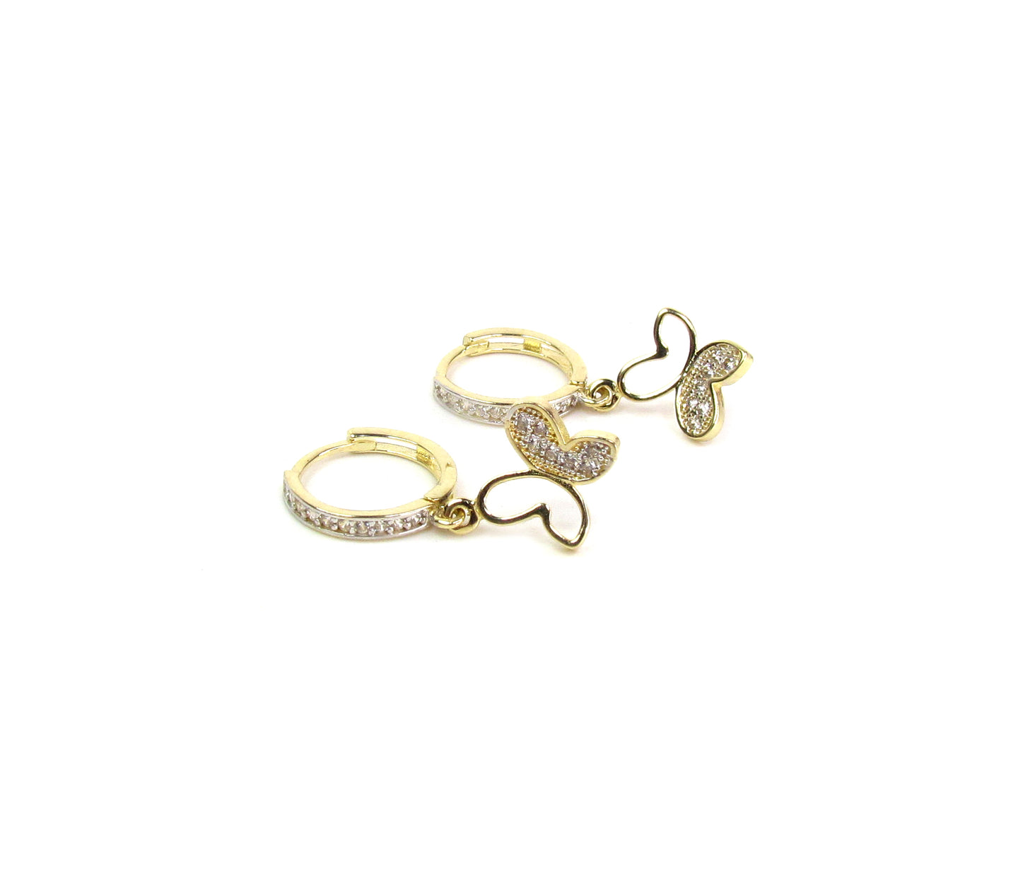 Butterfly CZ Charm Hoop Earrings | Solid 14K Gold Fine Jewelry
